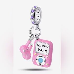 Silver and Pink Dangle Music Player & Earbuds Charm